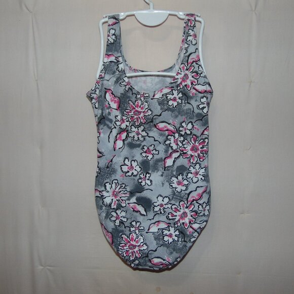 Kathy Ireland Grey White Pink Flowers Cotton Leotard XL - Picture 3 of 6